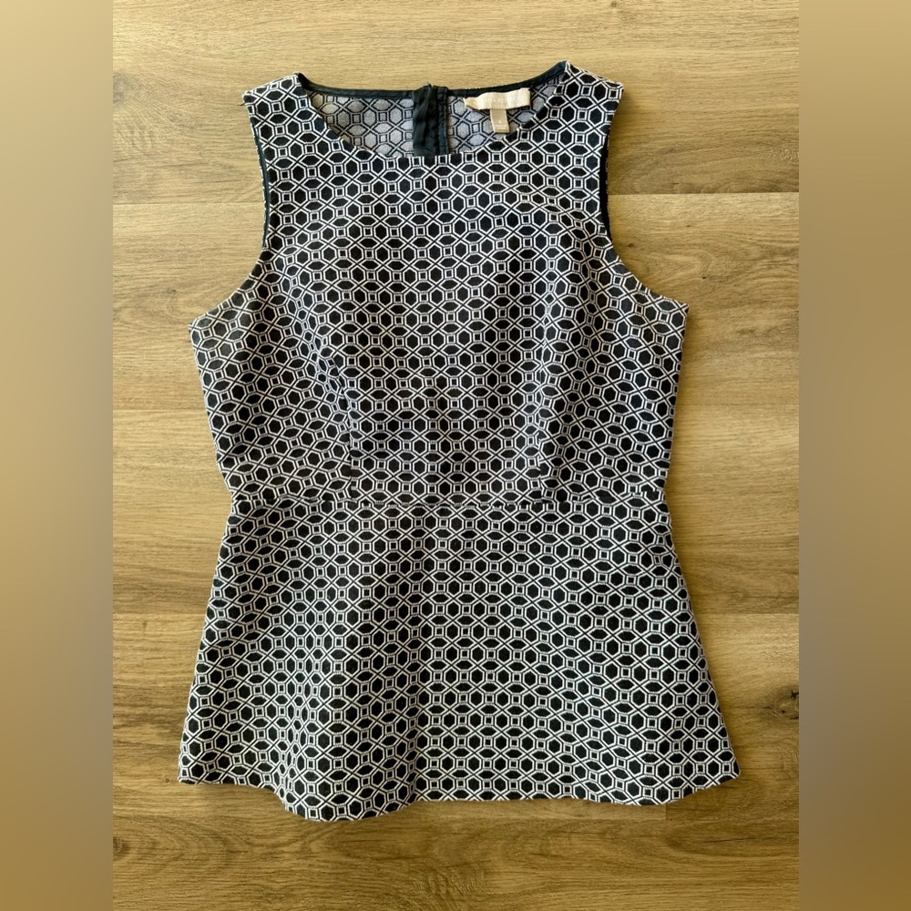 CLEARANCE:  Banana Republic Mad Men Black and White Sleeveless Peplum Top Blouse